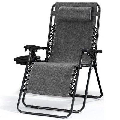 Gravity Chair, Outdoor Lounge Chairs with Cup Holder, Gray