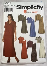 Simplicity Pattern 9861 Misses A-Line Dress Jumper Jacket 8-12 Uncut 6 MADE EASY
