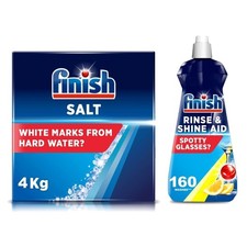 Finish Dishwasher Salt 4kg & 2 xRinse Aid Lemon Sparkle 400ml Bundle