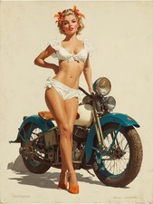 Póster pin up vintage de motocicleta retro motociclista niña arte de pared clásico - sin marco