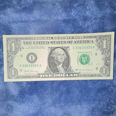 #ad $1 seven 3s Fancy Serial Number 2017 Serial I33633333A Banknote. Very Crisp $95.00
