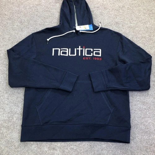 Nautica Hoodie Sweatshirt Mens Medium Blue Fleece Pullover Nautica EST 1983 Logo image 2