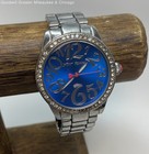 Women's Betsey Johnson Rhinestone Blue Dial Silver Tone Watch, 98.2g — photo 1