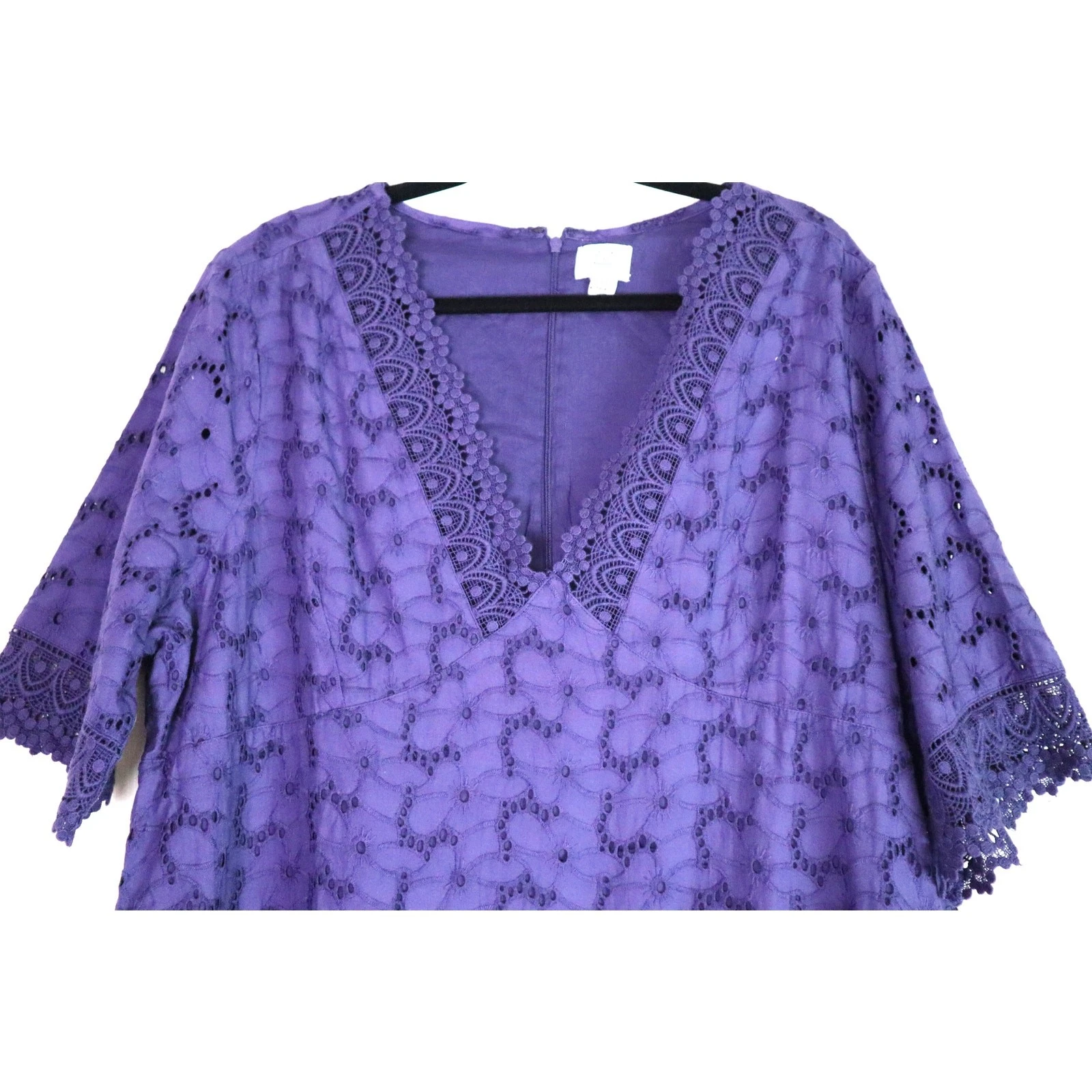 VALENTINO Abito Rue Valentina pizzo occhiellato 2X corto viola intenso blu 100% cotone boho
