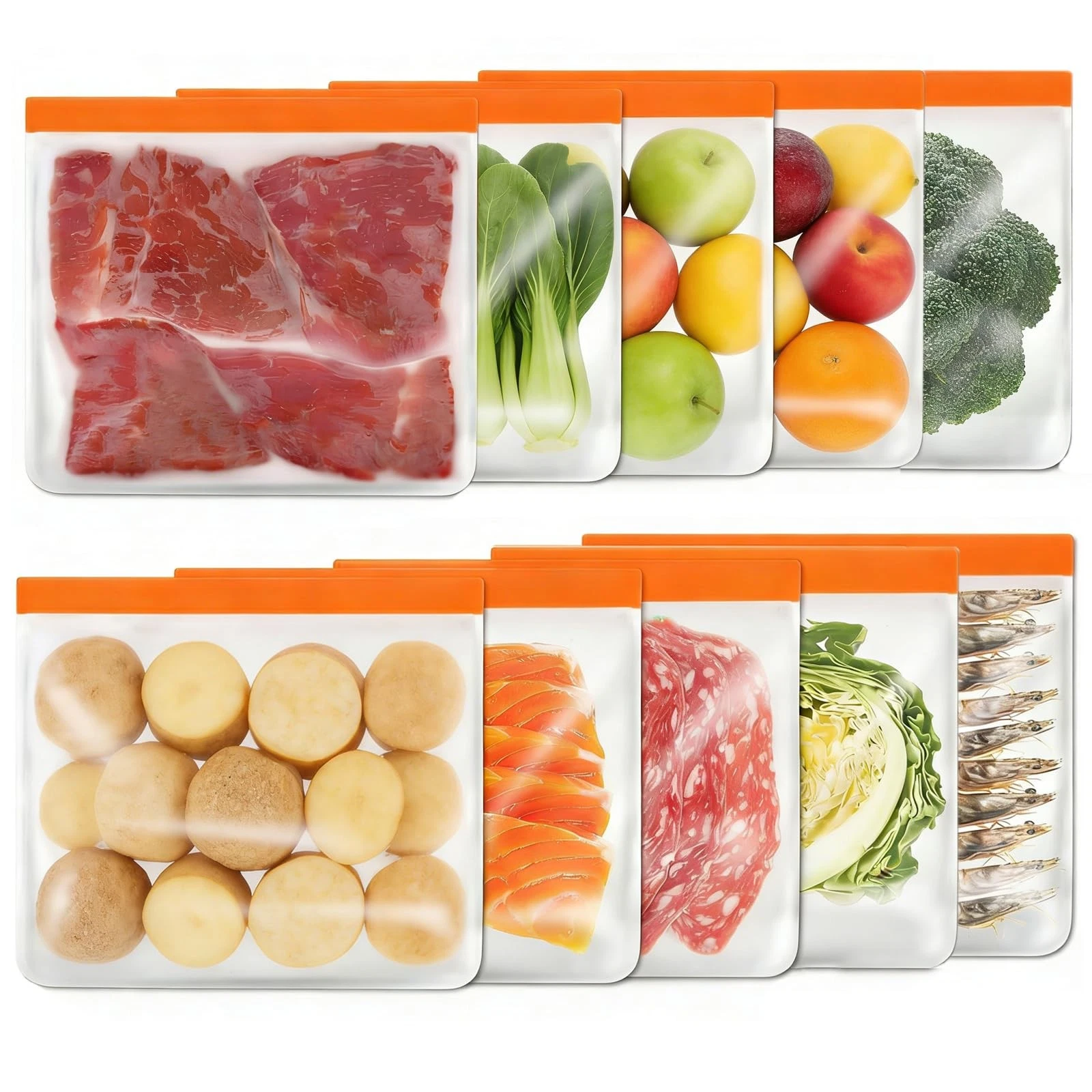 10 Pack Free Reusable Storage Bags,Reusable Bags Dishwasher Safe, BPA Free Re...