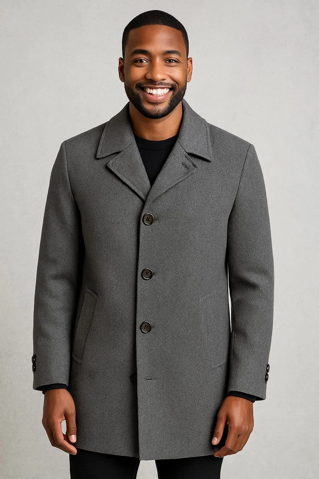 Ralph Lauren Mens 44R Wool Cashmere Blend Overcoat Gray Herringbone Button Front - Image 4 of 4
