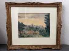 Antikes Aquarell Landschaftsgemälde signiert datiert 1927 – mit altem Rahmen