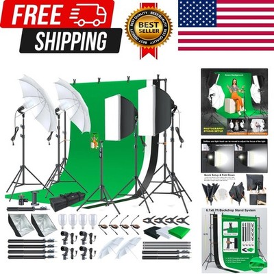 store Photo Video Studio Light Kit AM169 - Including 3 Color Backdrops Black/...