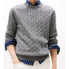 New Tommy Hilfiger Cable Knit Crewneck Sweater Men's, Heather Gray Size Medium