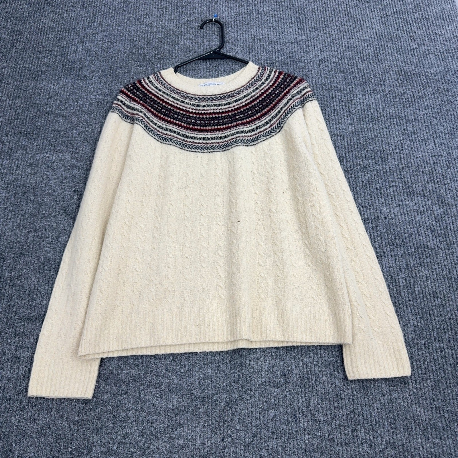 Uniqlo x Ines De La Fressange Sweater Womens L Cream Wool Blend Fair Isle Yoke