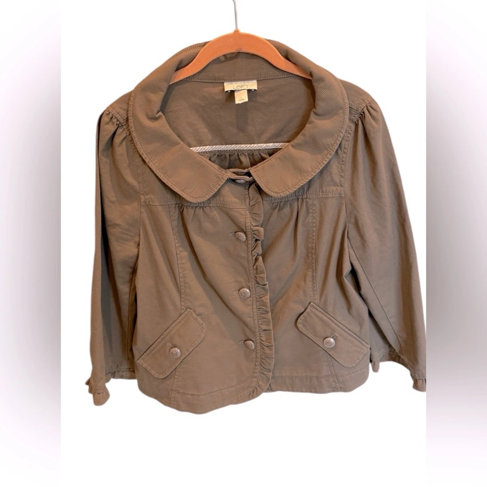 VALENTINO Blazer giacca leggero Loft Ruffle Trim Sweetheart marrone Cottagecore grande