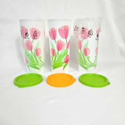 Tupperware Springtime Tulip Limited Edition 16oz 3 Piece Tumblers #5107 NEW Vtg