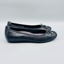 Vionic Shoes Women 8 Black Leather Minna Slip On Ballet Flat Bow Cap Toe Comfort