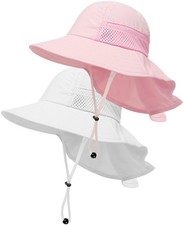 Toddler Baby Sun Hat Kids Summer Beach 2-7 Years, 2 Pack - Pink white