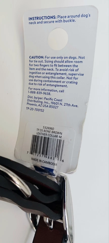 Collar de perro Top Paw de metal con hueso tachonado de cuero marrón talla mediana 14-18" ¡NUEVO!!! Foto 4 de 4