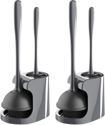 Toilet Plunger and Bowl Brush Combo for Bathroom Cleaning, Gray, 2 Sets