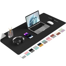 Black Double-Sided PU Leather Desk Pad, 36 x 17, Non-Slip, Waterproof Mat