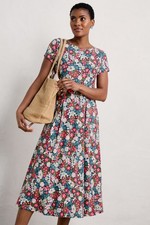 An image depicting Seasalt Women's Regular Wild Bouquet Jersey Midi Dress Flowery Painting Light Sq
