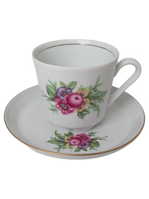KAHLA Tasse Unterteller Weiß Porzellan Blumen Vintage Klassisch