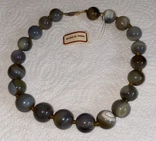 TAG-Grey Agate India, Stone Beads Necklace-Strawbridge Clothier Box