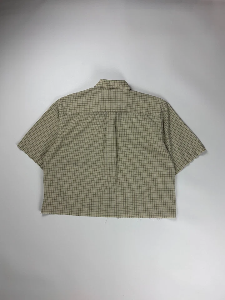 Camisa vintage con botones recortada a cuadros flecha/calce cuadrado/suelta/grande beige Foto 2 de 4