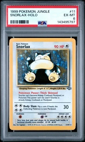 1999 POKEMON JUNGLE #11 SNORLAX-HOLO PSA 6
