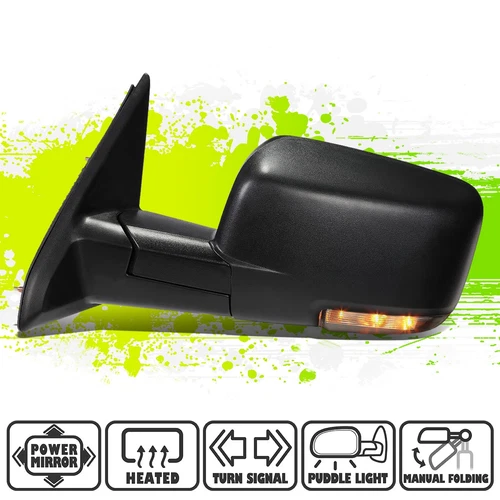Black OE Style Powered LED Turn Signal Towing Mirror Left for Ram Trucks 09-16