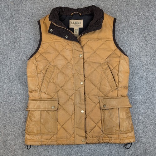 L.L. Bean Small Upcountry Waxed Down Quilted Puffer Vest Tan Brown Corduroy