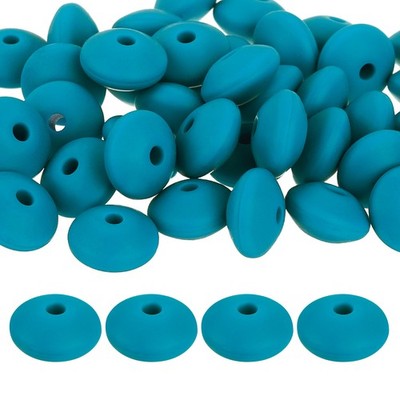 50Pcs 12mm Silicone Lentil Beads Loose Abacus Bead for DIY Blue-Green