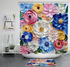 Colorful Botanical Watercolor Wildflower Shower Curtain Set for Bathroom Decor