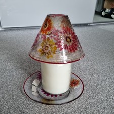 Yankee Candle Large Topper / Shade & Tray. Gerbera Crackle Red & Yellow Floral
