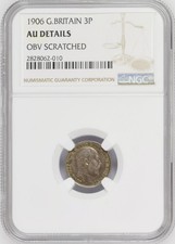 Key Date 1906 Great Britain Silver Three Pence Mint State NGC AU DETAILS