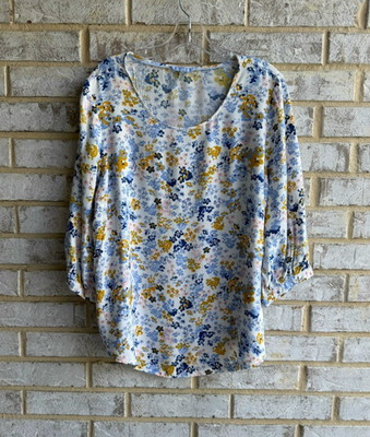 Joules 3/4 Sleeve Scoop Neck Floral Multicolor Floral Blouse Women's Size 14