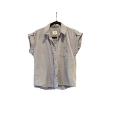 Olive and Oak Women's Blue Stripe Short Sleeve Button Down Shirt Size Medium