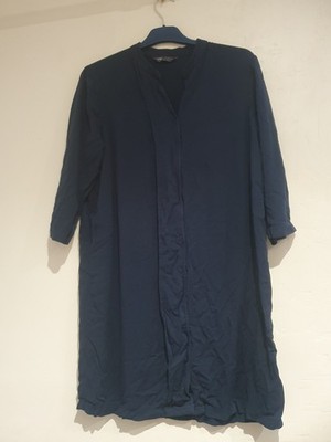 PRETTY MARKS & SPENCERS NAVY BLUE LONG LINE TOP TUNIC SIZE 10 LINEN LOOK