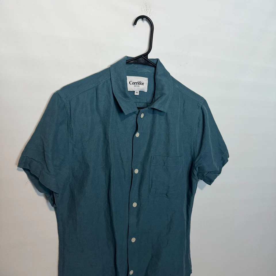 Рубашка мужская Corridor New York XS синяя с коротким рукавом воротник для лагеря на пуговицах легкая - Изображение 2 из 4