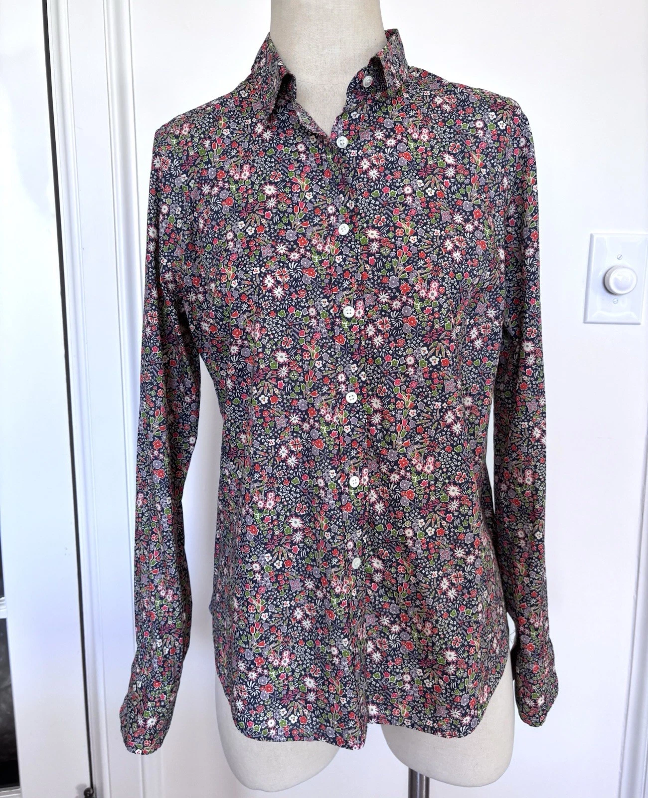 J Crew Liberty Button Front Shirt Sz 8 Floral Long Sleeve Cotton