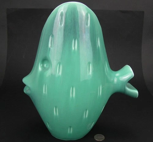 Rare MCM Royal Haeger Green Drip Glaze Dimpleware Fish Vase Ben Seibel c1957