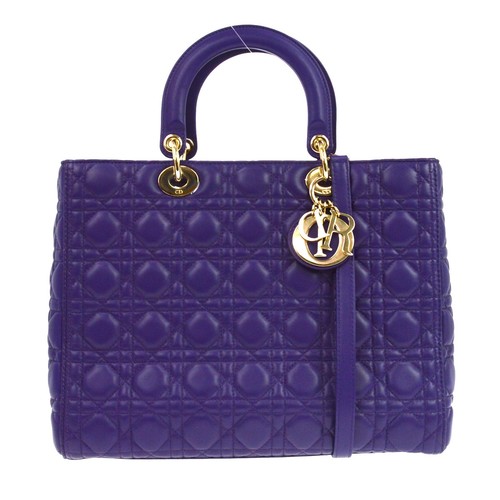 Christian Dior Lady Dior Cannage Quilt Lambskin Purple Leather Handbag