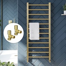 Brushed Brass 1200 x 500 Heated Towel Rail Warmer Radiator Designer