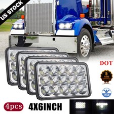 4pc 4x6 90w Led Hilo Beam Drl Headlights For Gmc Ford Kenworth Peterbilt Truck