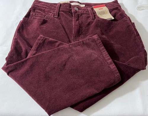 Jean de pana Levi Strauss 724 para mujer talla 2 Borgoña tiro en H recto ajustado W26 L32 - Imagen 3 de 7