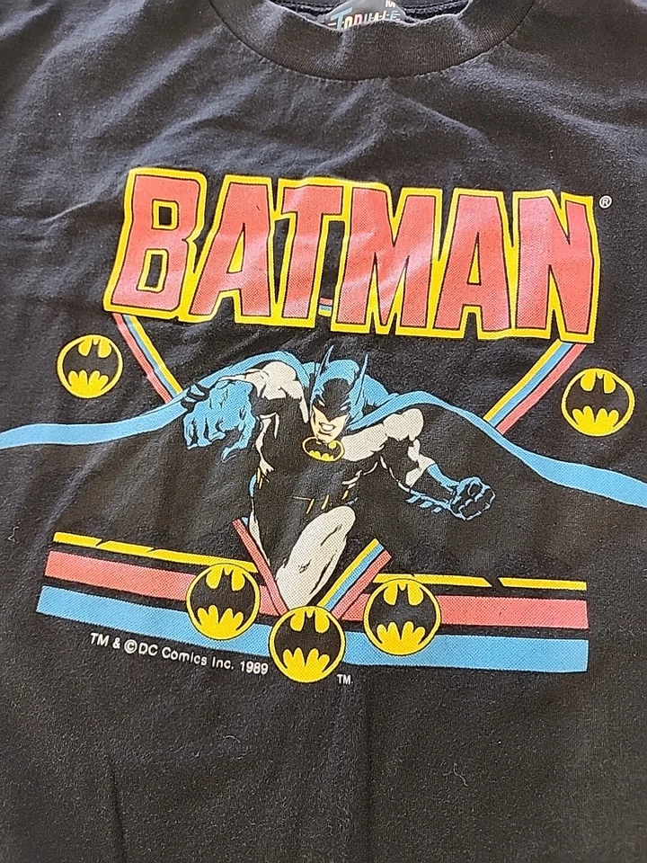 Vintage TOPHALF 80's Single stitch Tshirt Boys Medium Black Batman DC Comics  - Image 4 of 4