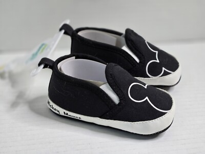 Disney Baby Toddler 9-12 Month Clothes Shoes Black Slip On Girl Boy Mickey Mouse