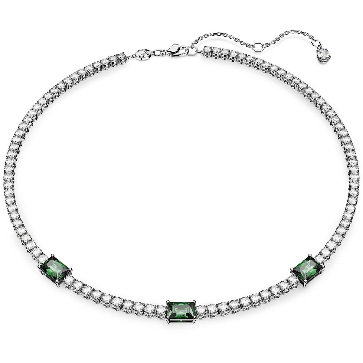 NEW Swarovski Matrix Tennis Necklace White & Green w/Rhodium