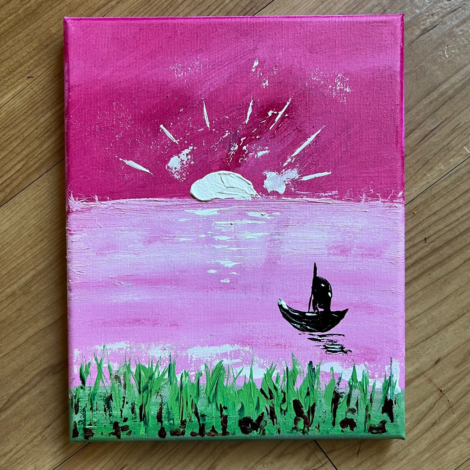 Sailboat Painting Sunset Original Artwork Canvas Painting Pink Art Boat Painting