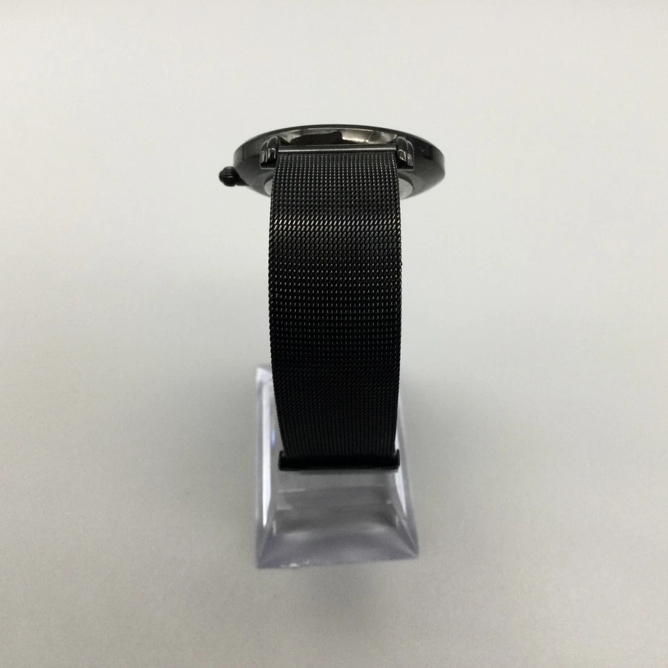 Relógio Burei Masculino 41mm Preto Tom Prata Mostrador Data Preto Aj Malha Pulseira Nova Bateria - Imagem 4 de 4