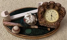 Vintage S.S. Sarna Baseball Desk Set With Clock, Card Holder and Pen Holder