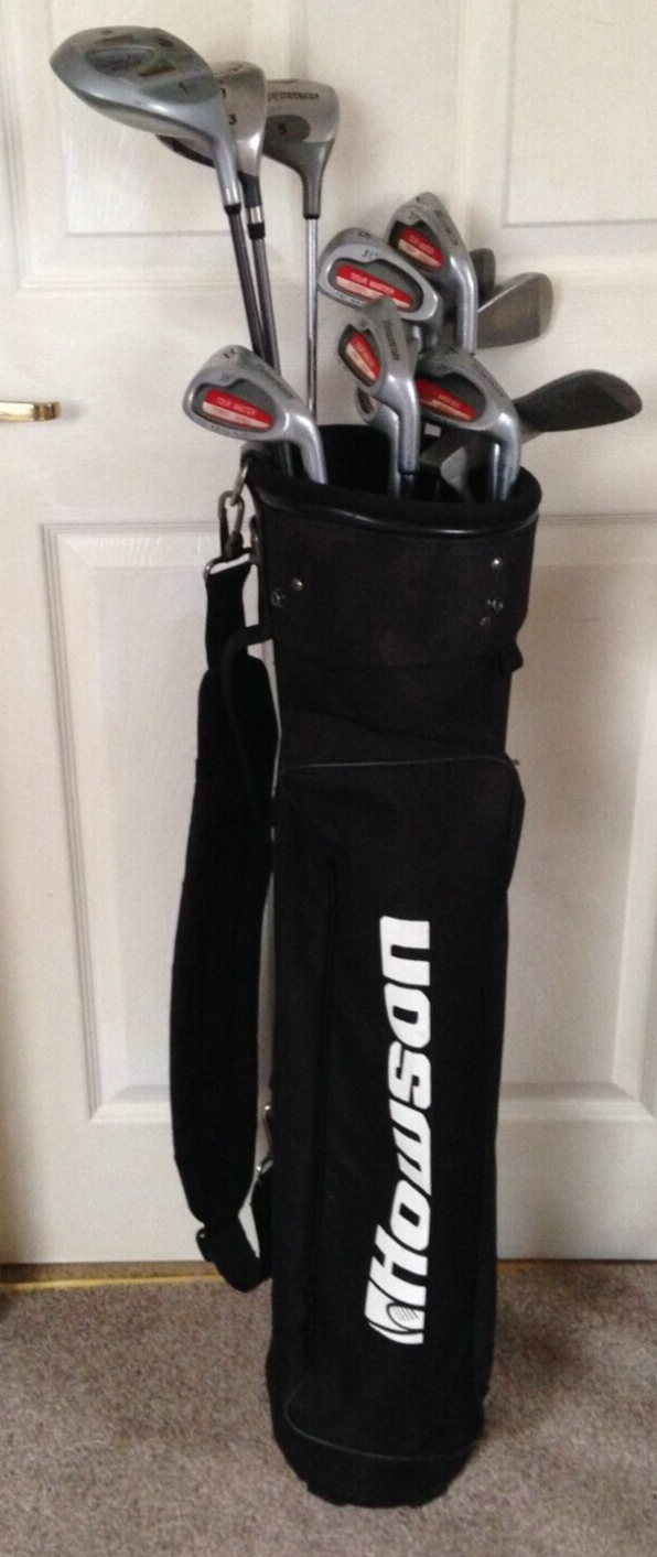 QUALITY HOWSON, Progen etc GOLF CLUBS, HOWSON TROLLEY/CARRY GOLF BAG
