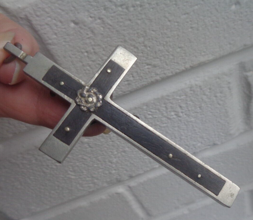 Grand Vintage Crucifix Christ sur Le Croix C.1920 / 30s Métal & Ébène 37.2 Gr - Photo 4 sur 6